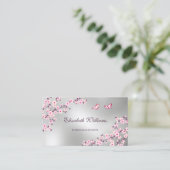Carte De Visite Code QR | Fleurs de cerisier rose Argent (Debout devant)