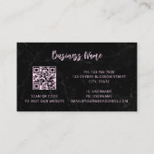 Carte De Visite Code QR | Fleurs de cerisier Rose Marbre Noir (Dos)