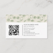 Carte De Visite Code QR Fleurs de Pavot Écru Vert Botanique Élégan (Dos)