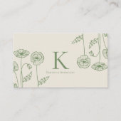 Carte De Visite Code QR Fleurs de Pavot Écru Vert Botanique Élégan (Devant)