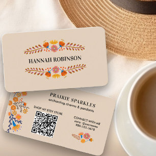 Carte De Visite Code QR Fleurs folkloriques mexicaines Terreux