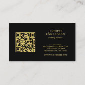 Carte De Visite Code QR fleurs noires or élégant professionnel (Dos)