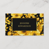 Carte De Visite Code QR fleurs noires or élégant professionnel (Devant)