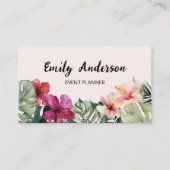 Carte De Visite Code QR Fleurs Tropicales Aquarelle Feuilles (Devant)