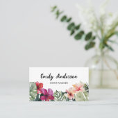 Carte De Visite Code QR Fleurs Tropicales Aquarelle Feuilles (Debout devant)