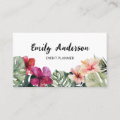 Carte De Visite Code QR Fleurs Tropicales Aquarelle Feuilles (Devant)