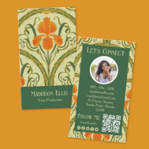 Code QR floral Art nouveau vert et photo