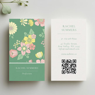 Carte De Visite Code QR floral Boho moderne