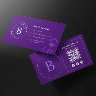 Carte De Visite Code QR floral botanique de coiffeur minimaliste