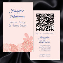 Code QR floral élégant rose poudré et bleu marine