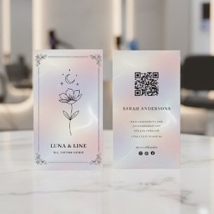 Carte De Visite Code QR floral holographique minimaliste 