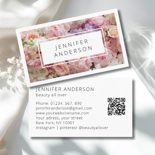 Carte De Visite Code QR floral moderne