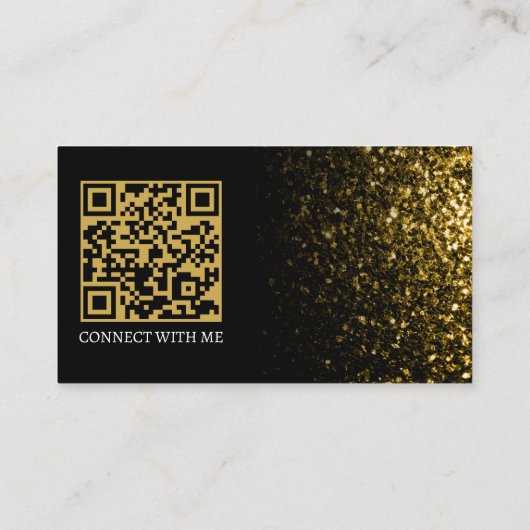 Carte De Visite Code QR foncé or faux brillant noir élégant (Dos)