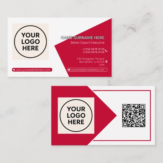 Carte De Visite Code QR Formel Rouge Professionnel Entreprise Mode (Devant / Derrière)