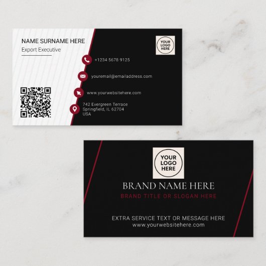 Carte De Visite Code QR Formel Simple Moderne Professionnel Noir (Devant / Derrière)