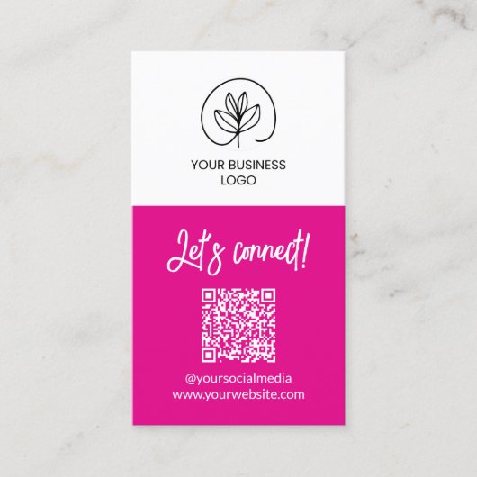 Carte De Visite Code QR Fuschia Connexion Recto Simple (Devant)