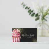 Carte De Visite Code QR Gâteaux Cupcakes Paillettes Rose Foncé (Debout devant)