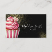 Carte De Visite Code QR Gâteaux Cupcakes Paillettes Rose Foncé (Devant)