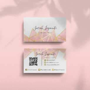 Carte De Visite Code QR géométrique Faux Gold et Rose rose
