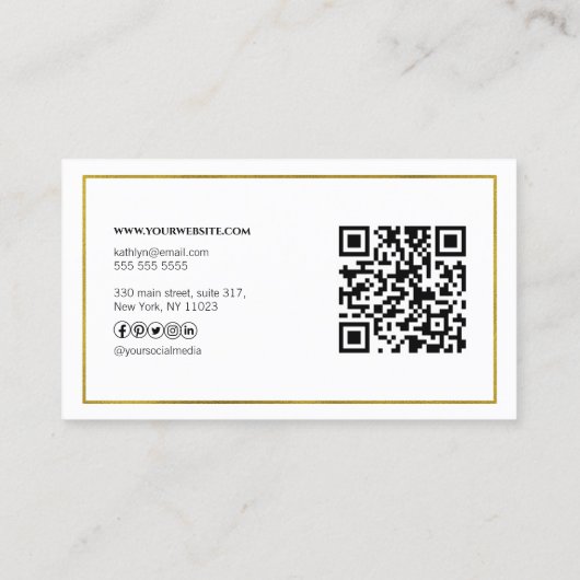 Carte De Visite Code QR géométrique Or moderne Professionnel (Dos)