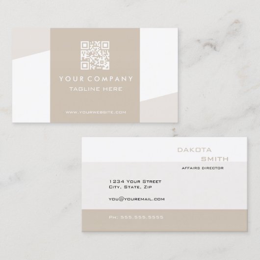 Carte De Visite Code QR géométrique simple Cappuccino (Devant / Derrière)