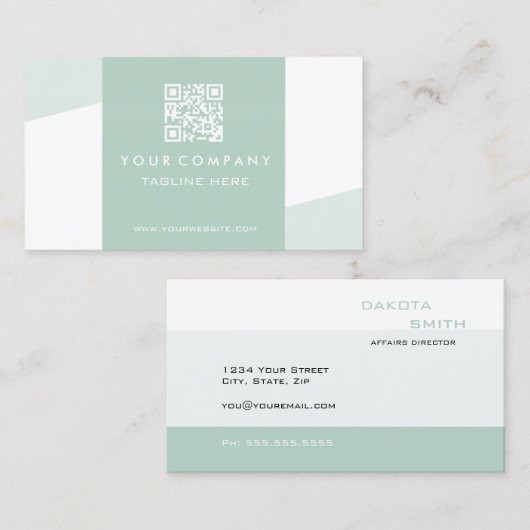 Carte De Visite Code QR géométrique simple Vert (Devant / Derrière)