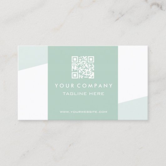 Carte De Visite Code QR géométrique simple vert sauge (Devant)