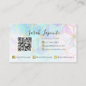 Carte De Visite Code QR géométrique tendance Iridescente & Pastel (Dos)