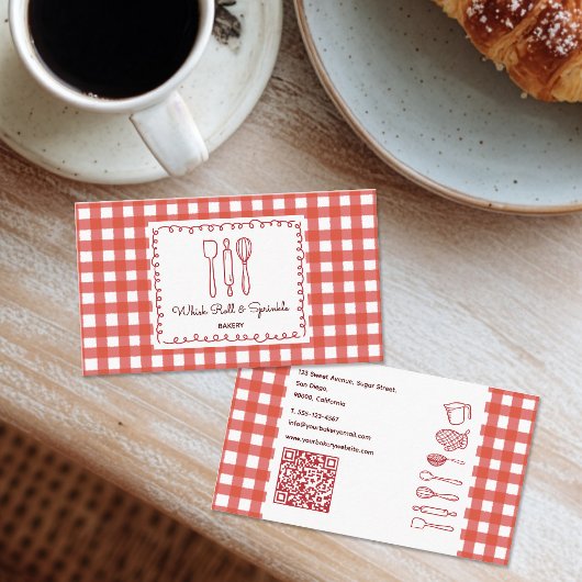 Carte De Visite Code QR Gingham Ferme Rustique Boulangerie
