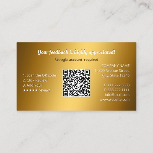 Carte De Visite Code QR Google Review (Dos)