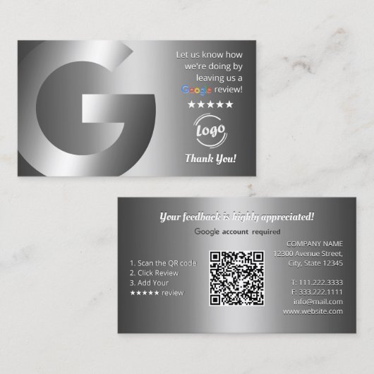 Carte De Visite Code QR Google Review (Devant / Derrière)