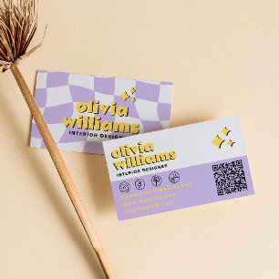 Carte De Visite Code QR gras Rétro Années 70 Branché Damier Tendan