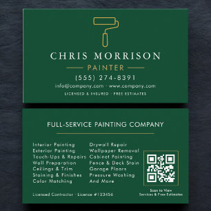 Carte De Visite Code QR Green Gold Peintre Moderne
