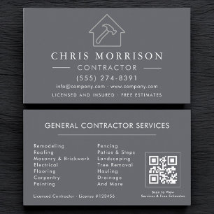 Carte De Visite Code QR gris argenté de construction générale