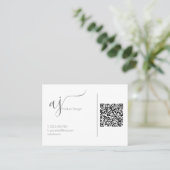 Carte de visite code QR gris et blanc au monogramm (Debout devant)
