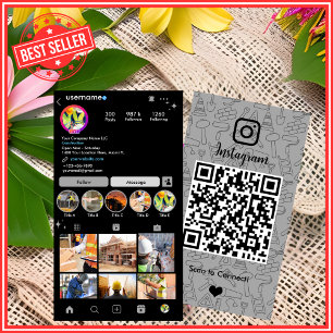 Carte De Visite Code QR gris Instagram pour la construction de bât