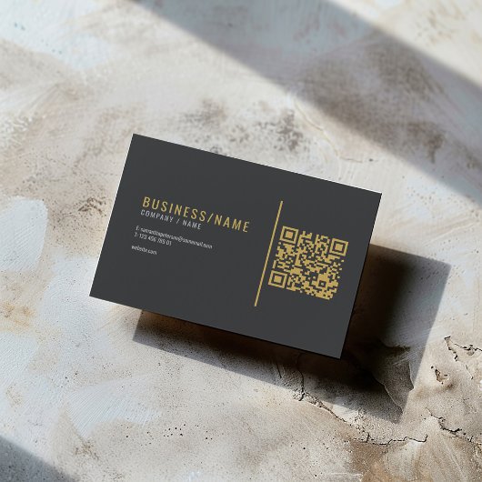 Carte De Visite Code QR gris profond et or de luxe