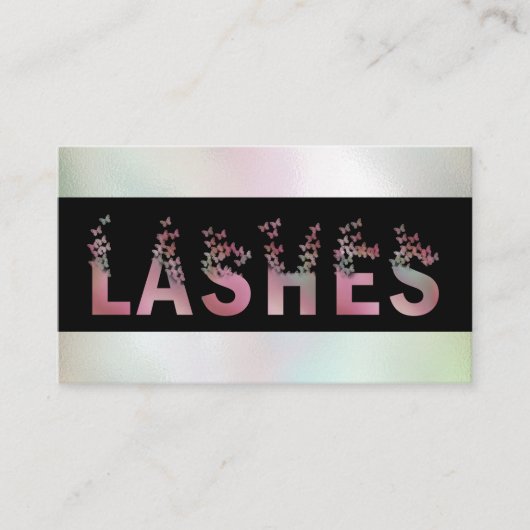 Carte De Visite Code Qr holographie papillons lashes typographie (Devant)