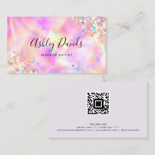 Carte De Visite Code QR Holographique de maquillage de Parties sci (Devant / Derrière)