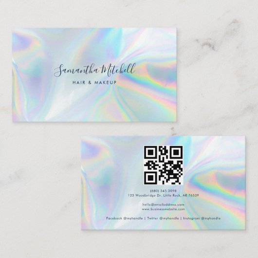 Carte De Visite Code QR holographique moderne de script (Devant / Derrière)