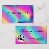 Carte De Visite Code QR Holographique Neon Rainbow Maquillage Arti (Devant / Derrière)
