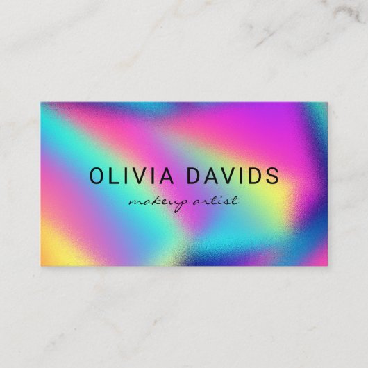Carte De Visite Code QR Holographique Neon Rainbow Maquillage Arti (Devant)