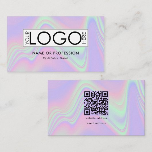 Carte De Visite Code QR Holographique Opal Modern Business Logo (Devant / Derrière)