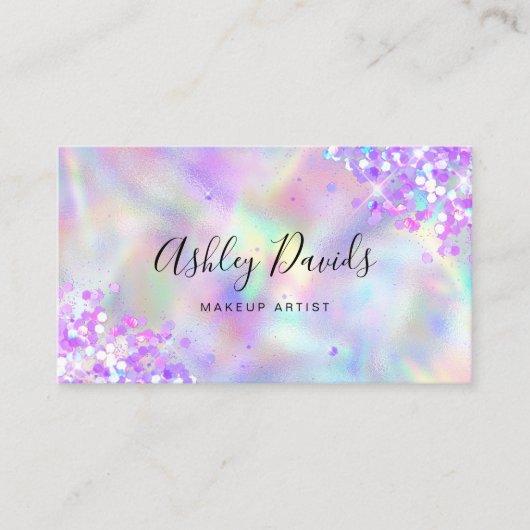 Carte De Visite Code QR Holographique Pailletté Luxe Maquilleur (Devant)