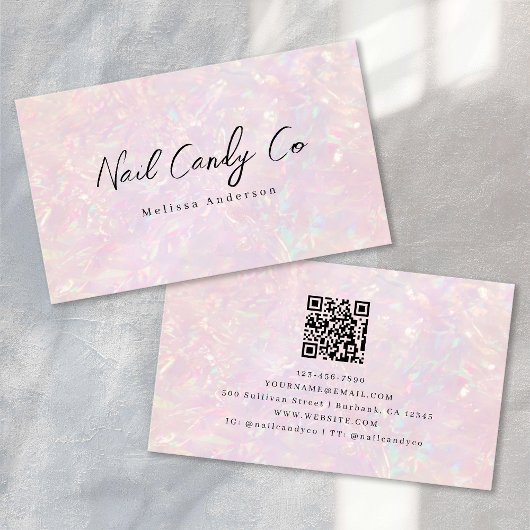 Carte De Visite Code QR holographique rose Luxe