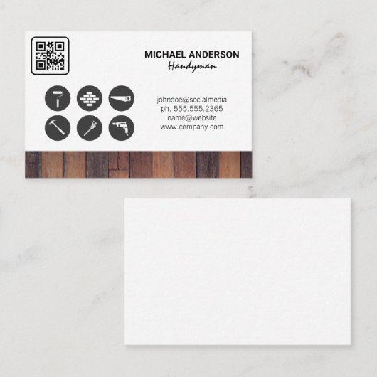 Carte De Visite Code Qr | Icônes de menuiserie (Devant / Derrière)