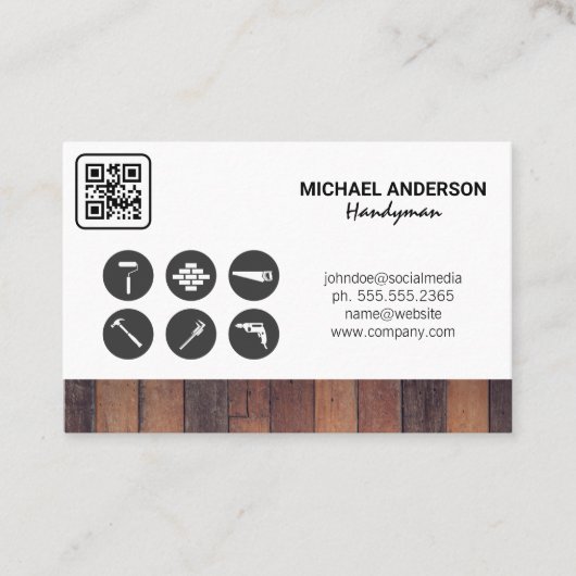 Carte De Visite Code Qr | Icônes de menuiserie (Devant)