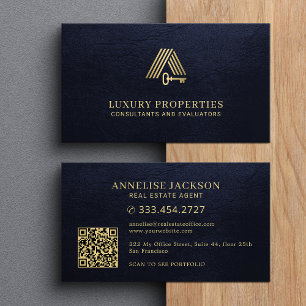 Carte De Visite Code QR immobilier logo maison or marine