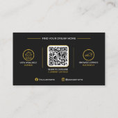 Carte De Visite Code QR Immobilier Moderne Or Noir Luxe (Dos)