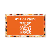 Carte de visite code QR impression animale orange